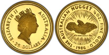 1986-P $25 Nugget 1/4oz Au PR69DCAM