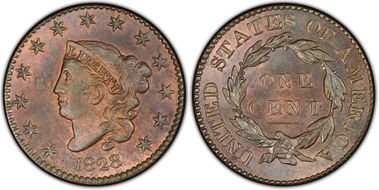 1828 1C Newcomb 8 Large Narrow Date MS64RB