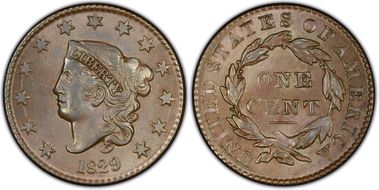 1829 1C N-3, Medium Letters MS64BN