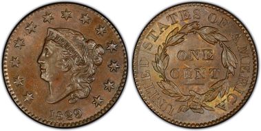 1829 1C N-7, Short 1, Large Letters MS64BN