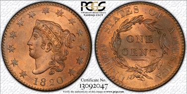 1820 1C N-13 Large Date MS66RB