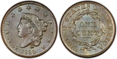 1829 1C N-8, Short 1, Large Letters MS65BN