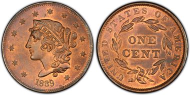 1839 1C N-7 Booby Head MS65RB