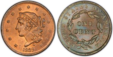 1839 1C N-11 Booby Head MS66RB