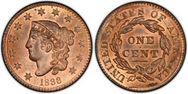 1833 1C Newcomb 6 MS65RD