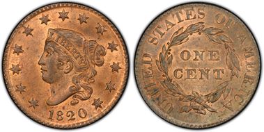 1820 1C N-15 Small Date MS64RB