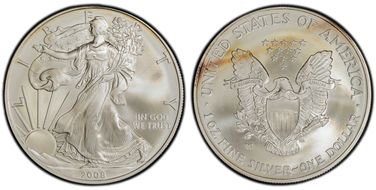 2008-W $1 Burnished Silver Eagle Reverse of 2007 SP69