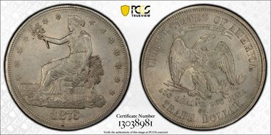 1875-CC T$1 Type-I/II Chopmarked AU58