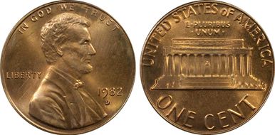 1982-D 1C Zinc, Small Date MS67RD