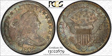 1806 50C Pointed 6, Stem MS66+