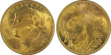 1911 B 10 Fr KM-36  Au MS65