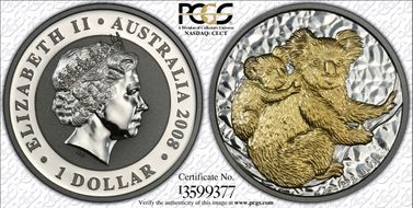 2008-P $1 Koala Ag Gilt SP69