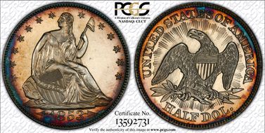 1853 50C Arrows and Rays PR63