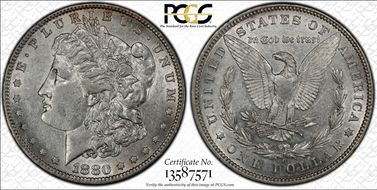 1880-O $1 VAM 17 Checkmark AU50