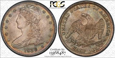 1839 50C Capped Bust MS65