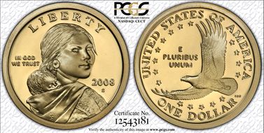 2008-S SAC$1 PR70DCAM