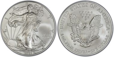 2008-W $1 Burnished Silver Eagle Reverse of 2007 SP69