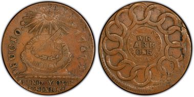 1787 Fugio 1C Club Rays, Rounded Ends AU50BN