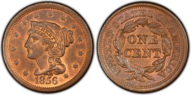 1856 1C Slanted 5 MS64RB