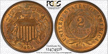 1864 2C Large Motto MS64RB