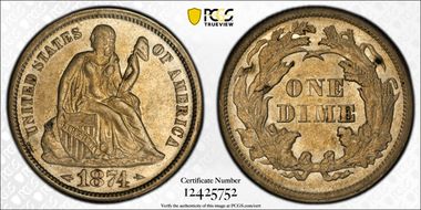 1874 10C Arrows AU50