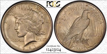 1921 $1 High Relief, Peace MS62