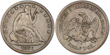 1866-S 50C No Motto XF40