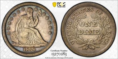 1838 10C No Drapery, Large Stars XF40
