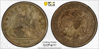 1842-O 50C WB-13, Medium Date, MPD XF40