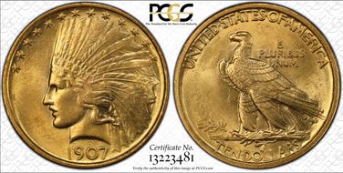 1907 $10 Indian MS64
