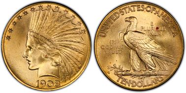 1908-D $10 Motto MS66