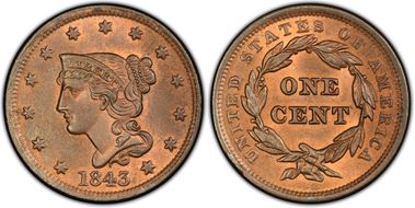 1843 1C N-2 Petite Head Sm Lt MS65RB