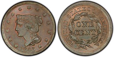 1843 1C N-4, Petite Head, Lg Lt MS65BN