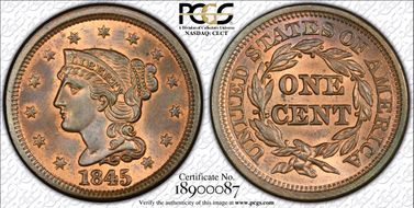 1845 1C Newcomb 13 MS65RB