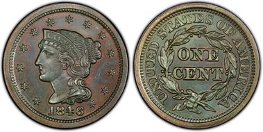 1846 1C N-15  Small Date MS65BN