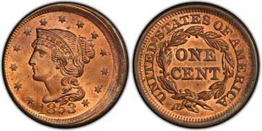 1853 1C Newcomb 19 MS65RB