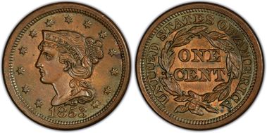 1853 1C Newcomb 32 MS64BN