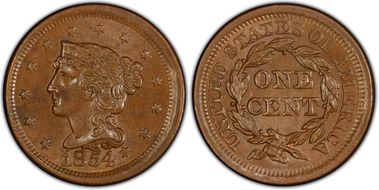 1854 1C Newcomb 5 MS64BN