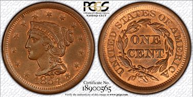 1854 1C Newcomb 7 MS66RB