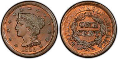 1855 1C N-4, Upright 55 MS64RB