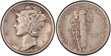 1943-S/S 10C RPM FS-501 XF40