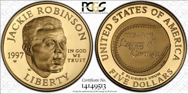 1997-W $5 Jackie Robinson PR70DCAM