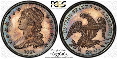 1831 25C Large Letters PR65CAM