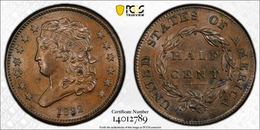 1832 1/2C C-3 MS64BN