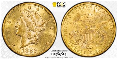 1882-S $20 AU50