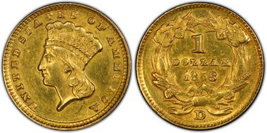 1858-D G$1 AU58
