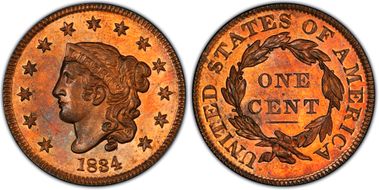 1834 1C Newcomb 7 PR64RB