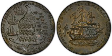 1779 AE Medal Rhode Island, No Wreath Below Ship MS62