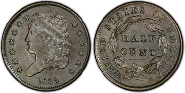 1835 1/2C AU55BN