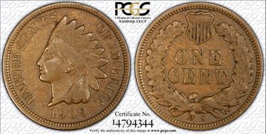 1909-S 1C Indian VF25BN